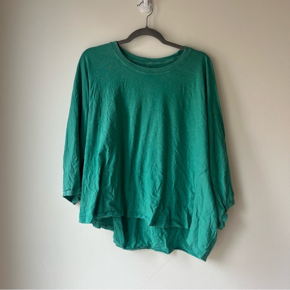 Aerie Oversized Green Batwing Slouchy Top L | Relaxed Cotton Tunic Basic
